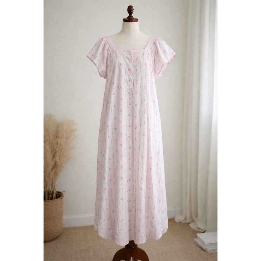 CAROLE HOCHMAN S Pink Floral Roses Cap Sleeve Nightgown Cottage Core NWT